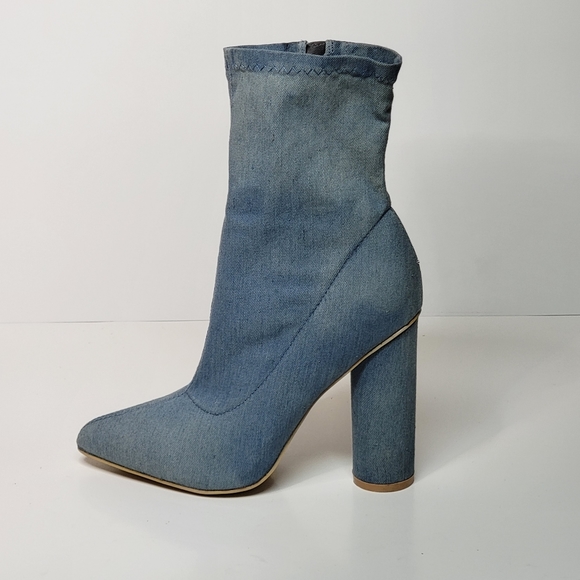 VIVA shin high faux denim jean chambray heels women's booties size 39 - Picture 2 of 12